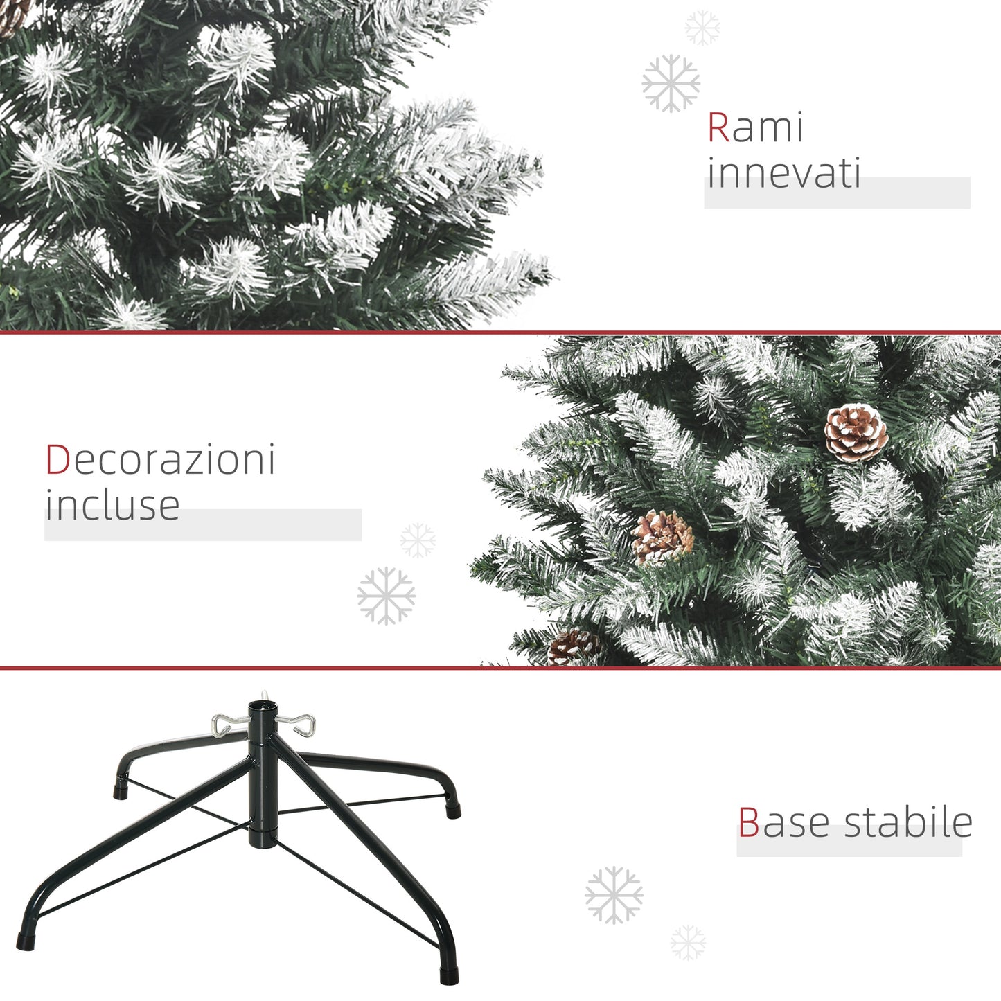 CHRISTMAS TREE - 150cm Snowy Christmas Tree with 464 Branches and 28 Pine Cones in Plastic and Metal, Green and White