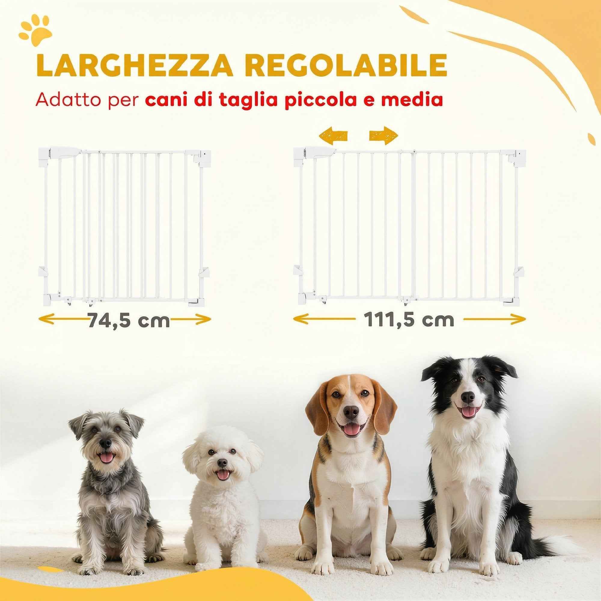PawHut Dog Safety Gate, 74.5-111.5x74.5 cm, Stairs, Self-Closing, One-Handed Opening, White