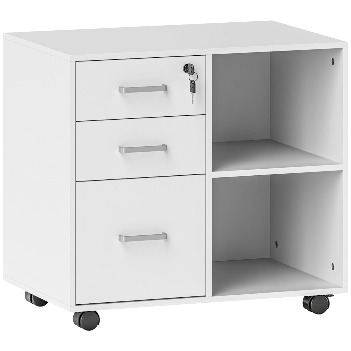 Office Document Chest with 3 Drawers, Wheels, Lock and Keys, 60x40x56 cm, White