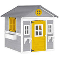 Outsunny Wooden Garden Playhouse for Children Ages 3-8 with Windows, Sloped Roof, Pots and Planters, Grey