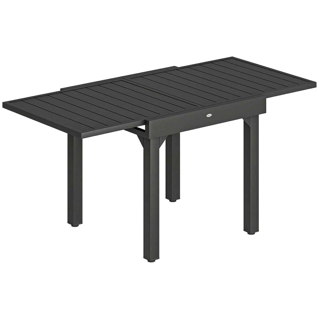 Outsunny Extendable Slatted Garden Table for 4-6 People, Made of Aluminum and Steel, 80/160x80 cm, Black