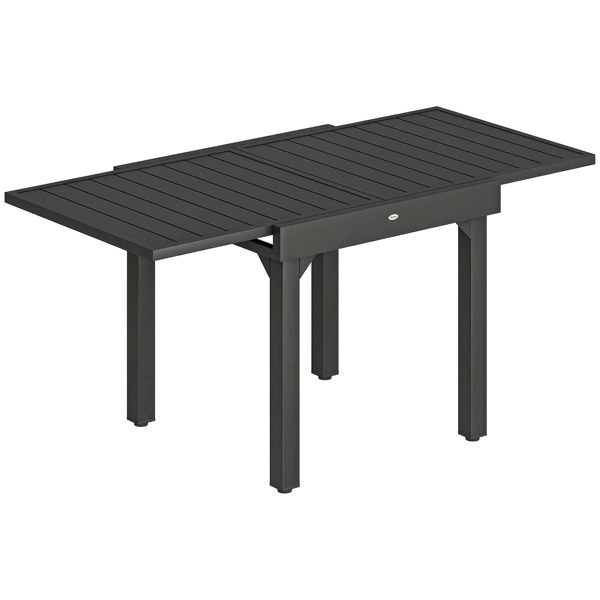 Outsunny Extendable Slatted Garden Table for 4-6 People, Made of Aluminum and Steel, 80/160x80 cm, Black
