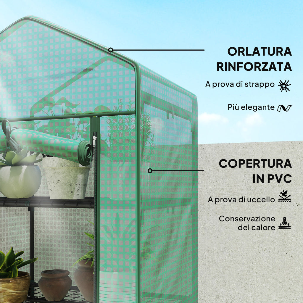 Outsunny 5-Tier Greenhouse with Zip Door, Steel and PE, 69x49x193 cm, Green
