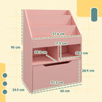 Small Children's Bookcase with MDF Shelves and Drawer, 60x29.9x90cm, Pink