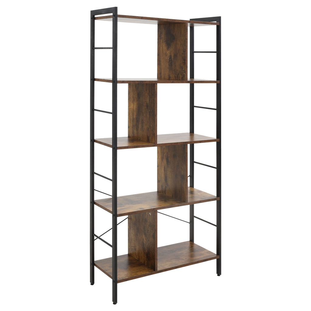 HOMCOM Industrial 5-Tier Bookcase with Open Compartments for Office, Living Room and Bedroom, Rustic Brown and Black