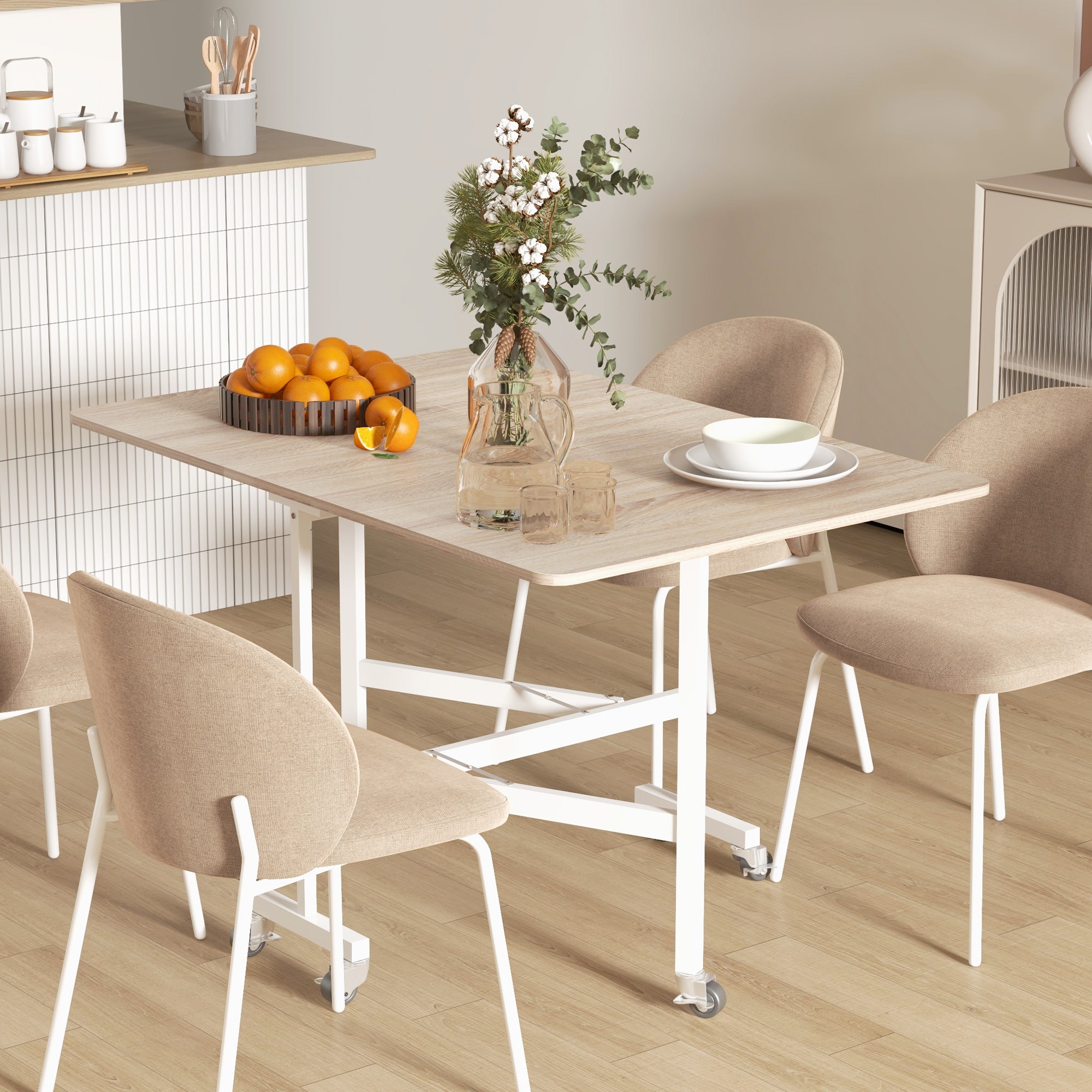 HOMCOM Modern Folding Table with 2 Leafs with Casters in MDF and Steel, 120x80x73cm, Brown - Borgè