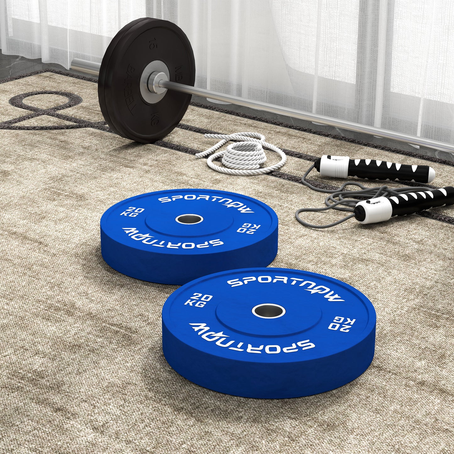 20kg Weight Plates Set 20kg Rubber with 2"/5cm Hole for Dumbbells and Barbells, Blue