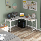 L-Shaped Corner Desk with Adjustable Feet, Wood and Steel, 150x150x76 cm, White