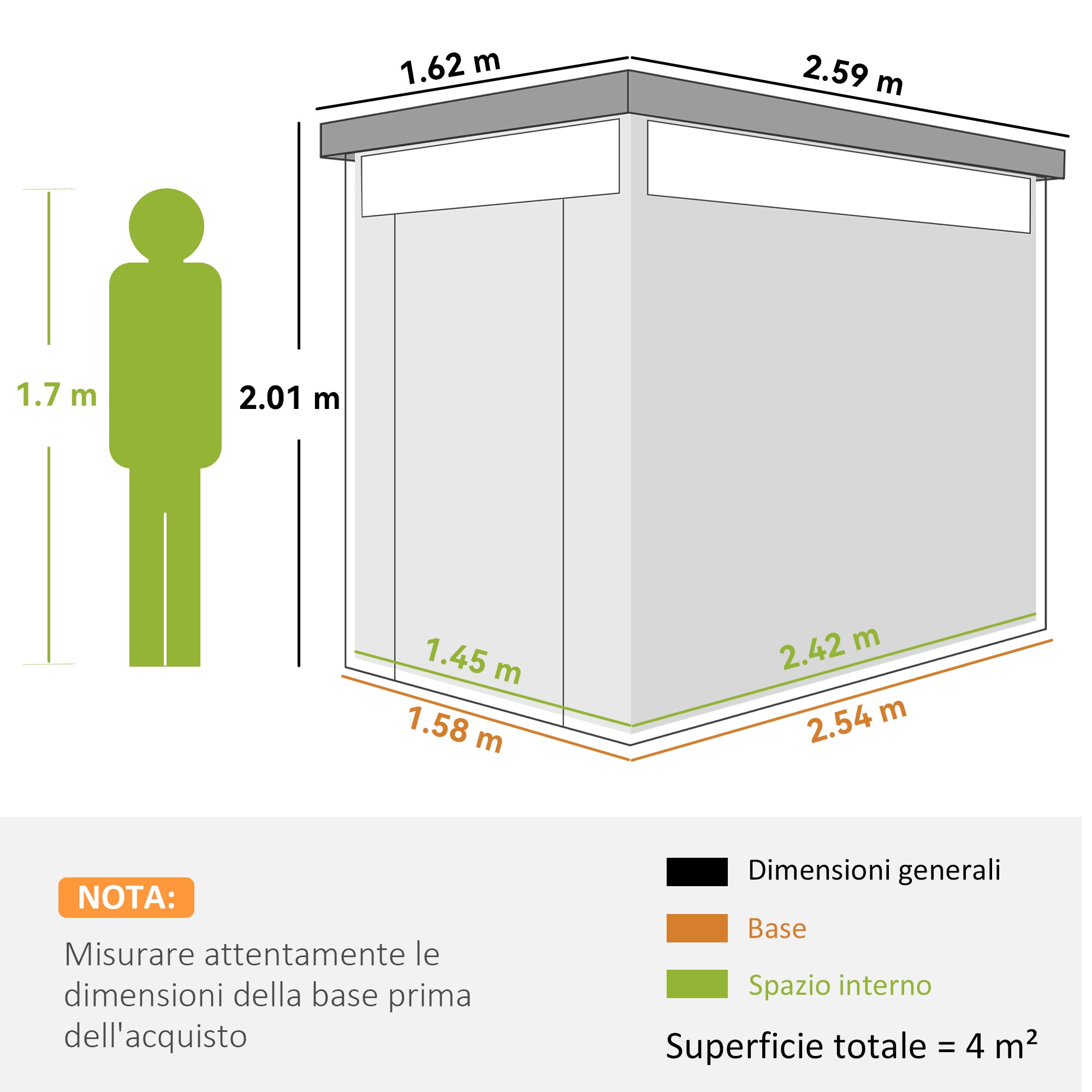 Garden Shed with Acrylic Skylight and Drainage Holes, Steel, 162x259x201 cm, Dark Grey