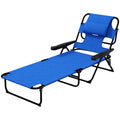 Folding Garden Deckchair with Adjustable Backrest, Cushion and Face Hole, Dark Blue - Borgè