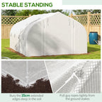 Outsunny 4x3m Tunnel Garden Greenhouse with PE Cover, Door and 8 Roller Windows, White - Borgè