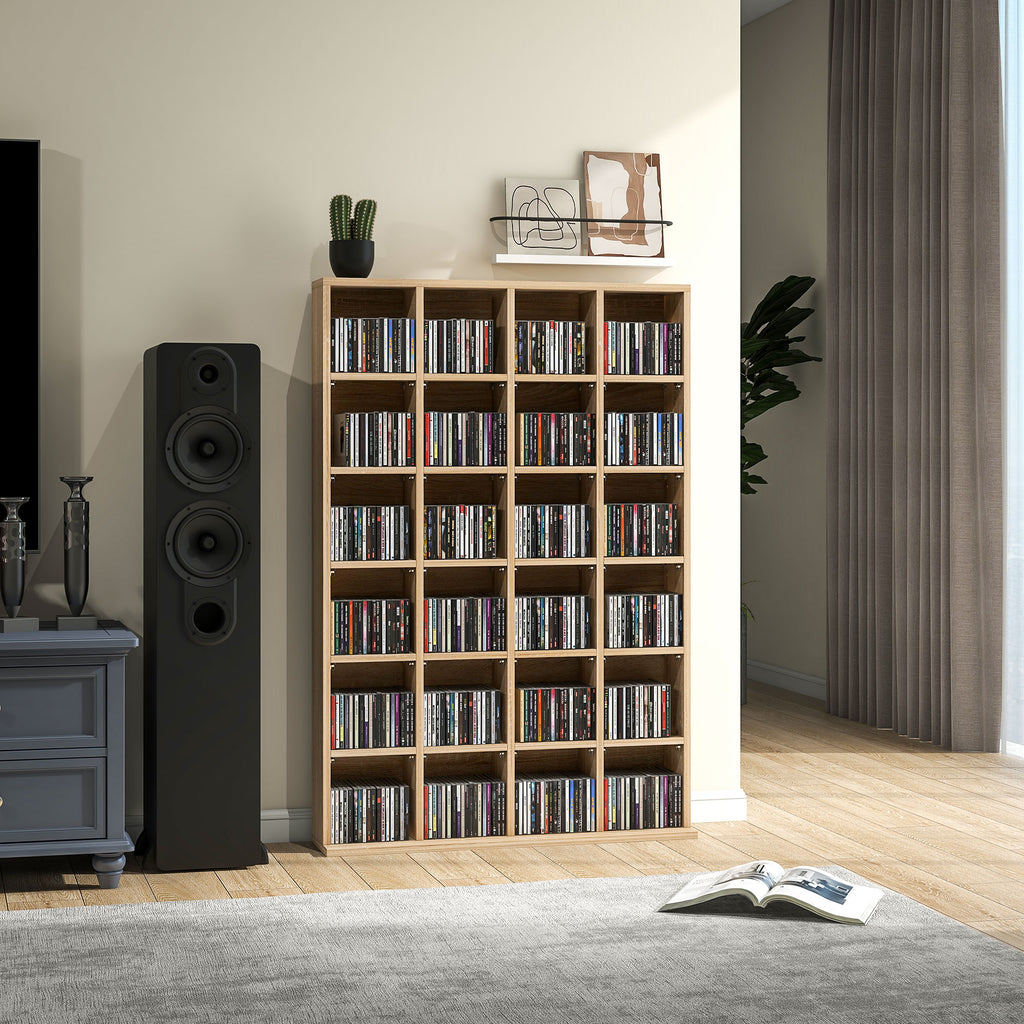 CD Cabinet with Adjustable Shelves for 456 CDs or 336 DVDs, 24 Compartments, 89x20x130.5 cm, Wood