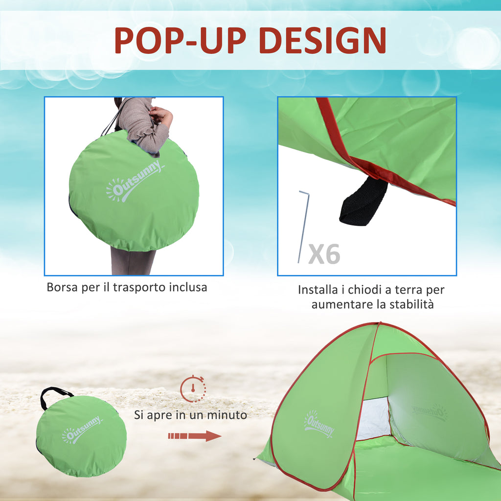 Pop Up Beach Tent with UV 30+ Protection and Transport Bag, 200x150x119 cm, Green