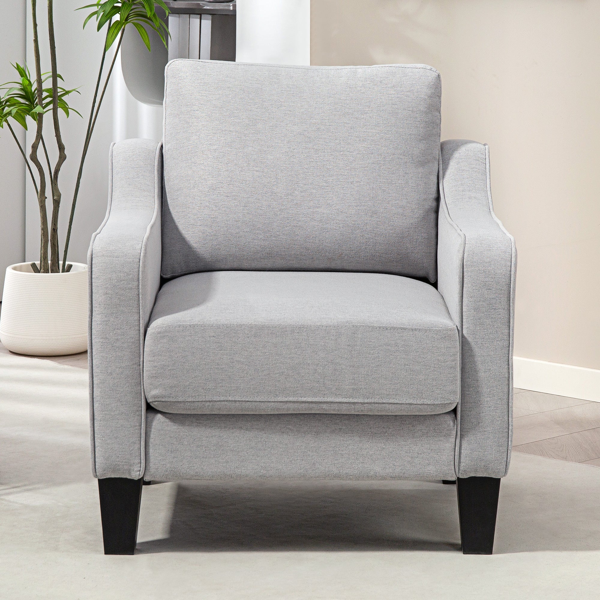 Modern Fabric Armchair with Thick Padding and Pocket Springs, 77x77x86 cm, Grey