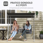 Outsunny 2-seater swing with coffee table and cup holder, in metal and polyester, 175x110x165 cm, gray - Borgè