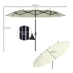 Double Tilting Garden Umbrella with Crank Opening, 285x147x227cm, Beige