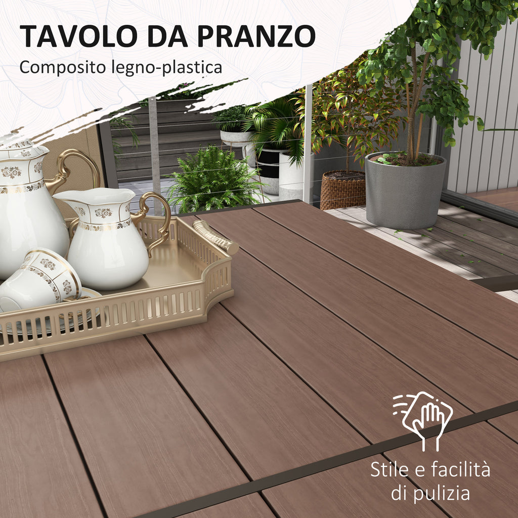 7-Piece Plastic Garden Set with 6 Stackable Chairs and Rectangular Table, Khaki and Brown - Borgè