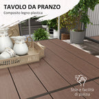 7-Piece Plastic Garden Set with 6 Stackable Chairs and Rectangular Table, Khaki and Brown - Borgè
