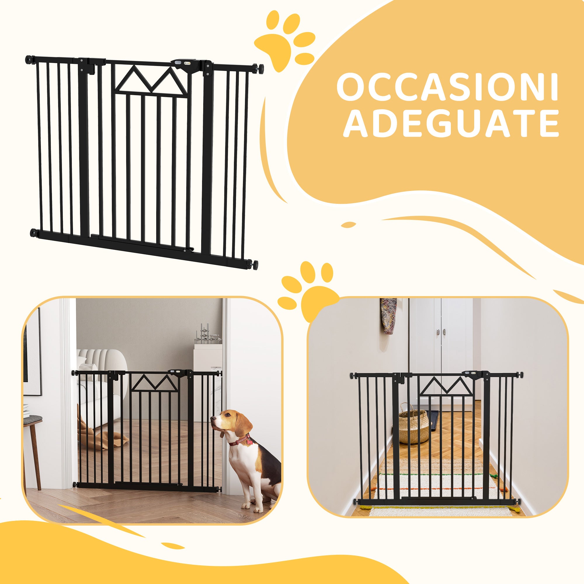 Dog Gate with 4 Adjustable Screws and Adhesive Tape, Metal and Plastic, 74-100x76 cm, Black