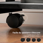 PC Desk with Sliding Drawer, 2 Shelves and 4 Wheels, in Wood and Metal, 56x51x79 cm, Black