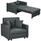 Grey Velvet Fabric Armchair Bed with 2 Cushions and Storage Space, 100x98x88 cm