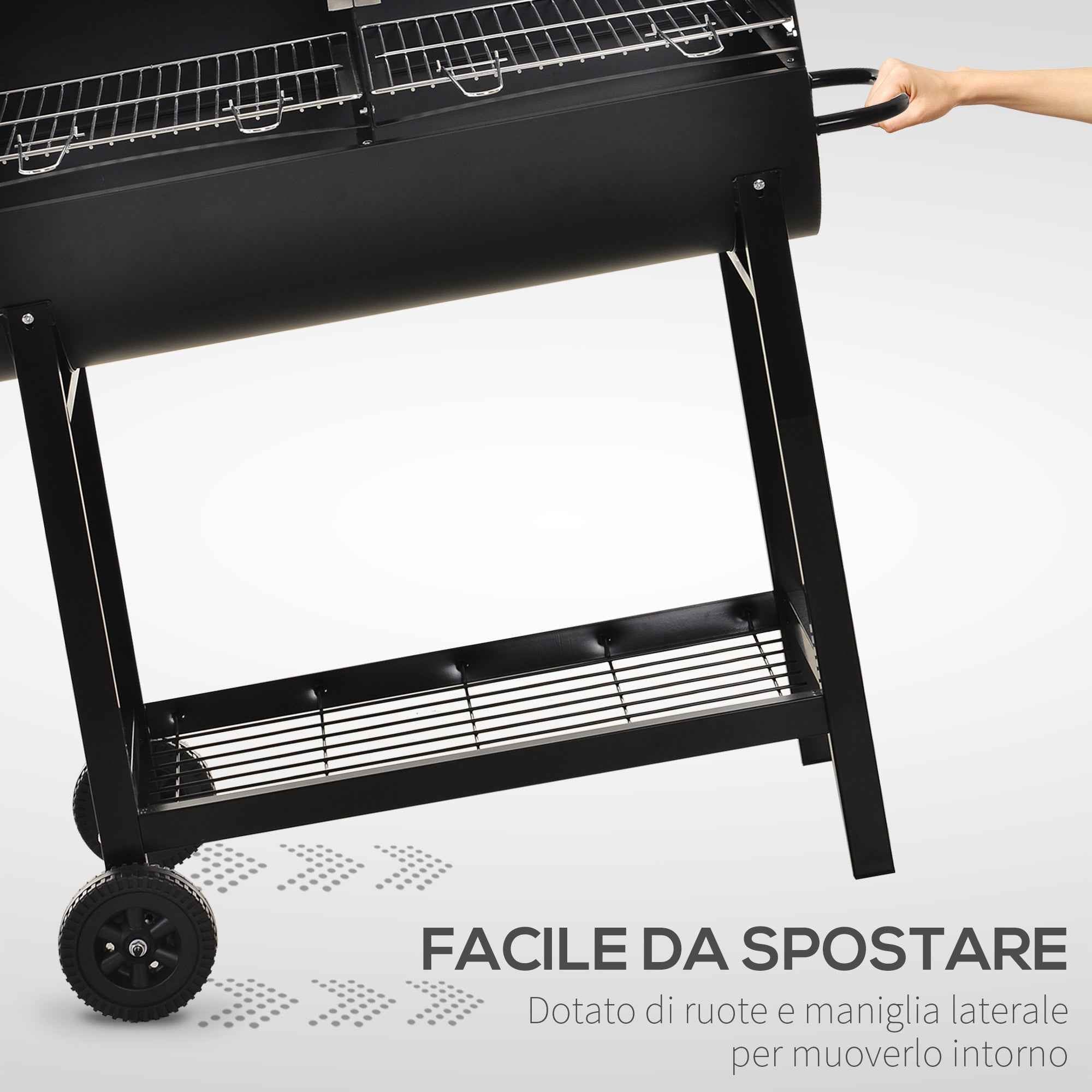 Outsunny Steel Barbecue with 2 Independent Grills, 2 Wheels, and Bottom Shelf | Black | 90cm x 45cm x 96cm
