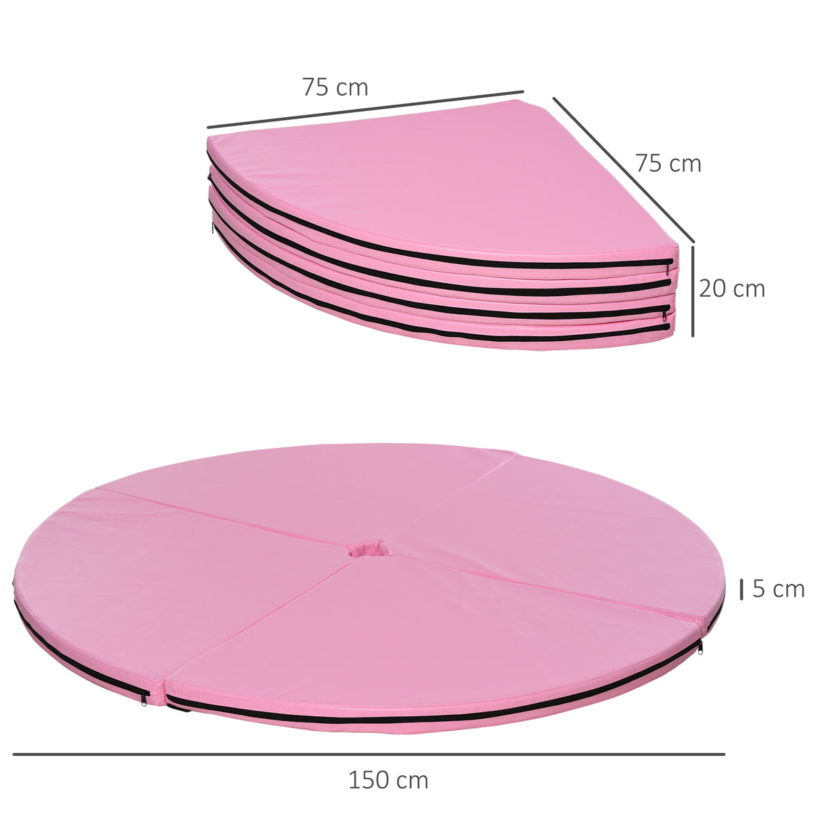 HOMCOM Non-Slip Foldable Pole Dance Mat in EPE Foam and PVC, Ø150x5cm, Pink
