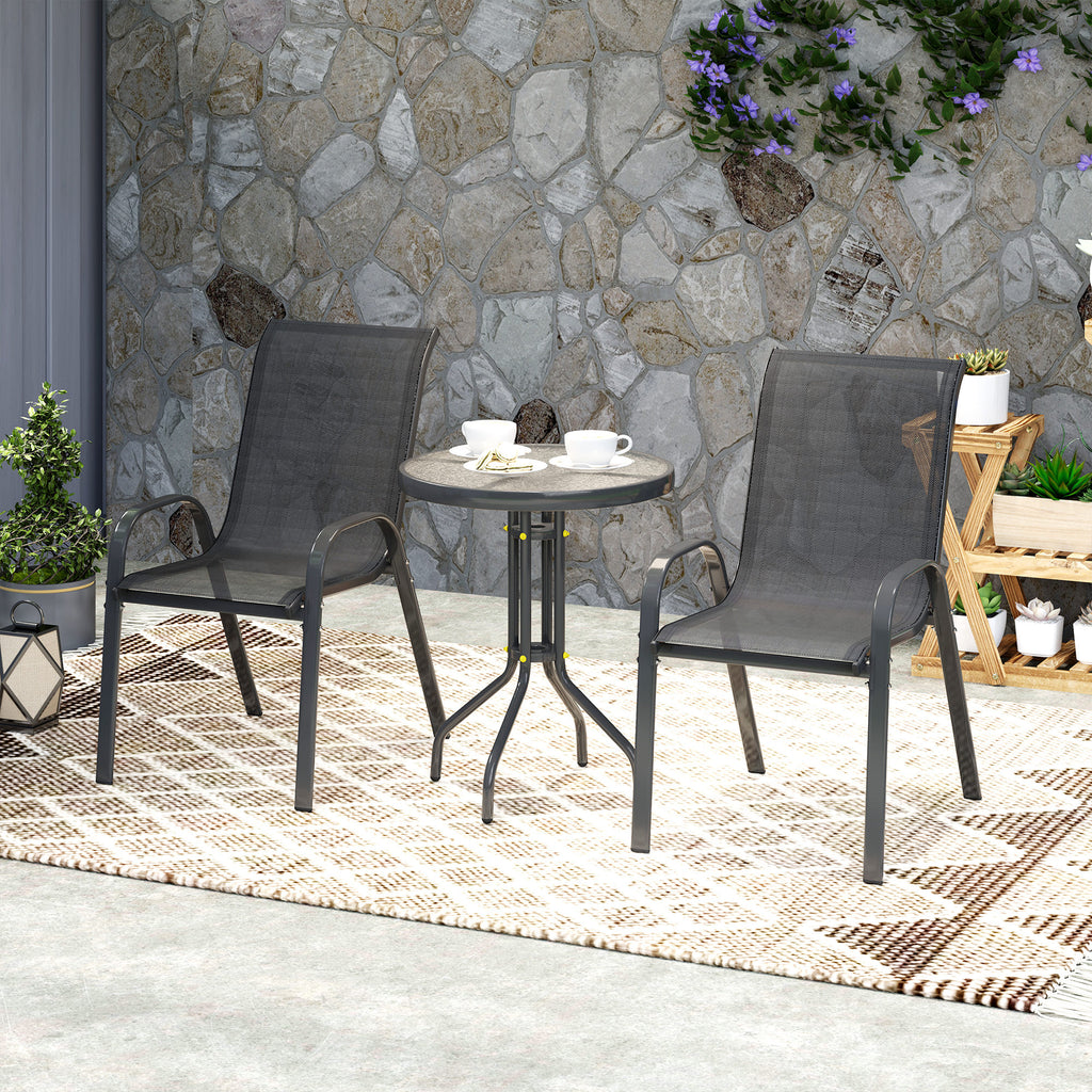 3 Piece Garden Set with 2 Garden Chairs 54x71x93 cm and Round Table Ø60x71 cm in Black Steel