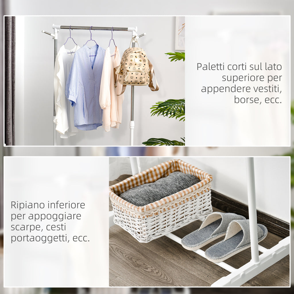 Adjustable Height Clothes Rail with Storage Base and 4 Wheels, 68.5x42x87-145 cm