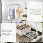 Adjustable Height Clothes Rail with Storage Base and 4 Wheels, 68.5x42x87-145 cm