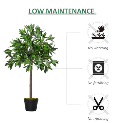 Outsunny Set of 2 Artificial Laurel Trees in Pots Height 90cm for Indoors and Outdoors