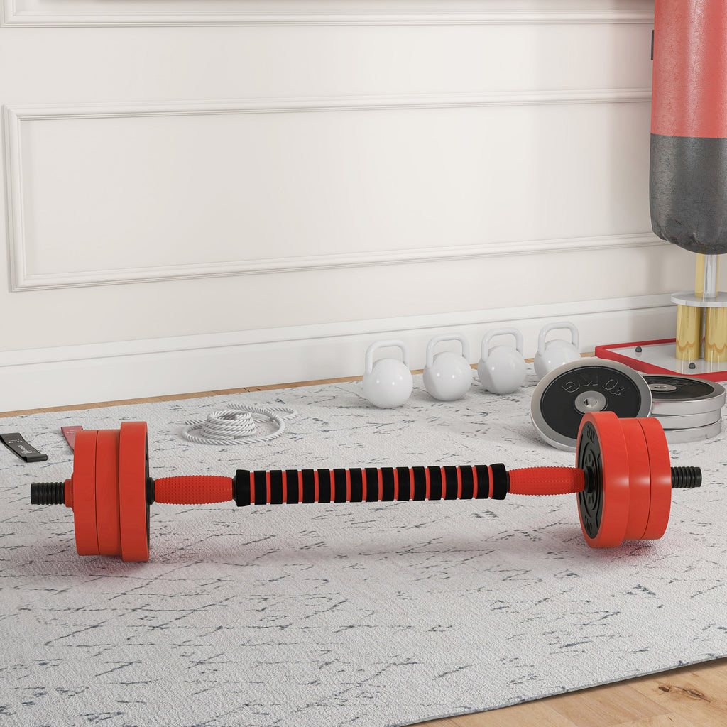 SPORTNOW 4 in 1 20kg Gym Weight Set, Convertible into Kettlebell, 2 Dumbbells, Barbell and Push-up Stand, Red