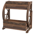 Outsunny Wooden Wood Fioriera at 2 levels with 3 vases and Country style wagon wheels, 55x32x56cm - Borgè