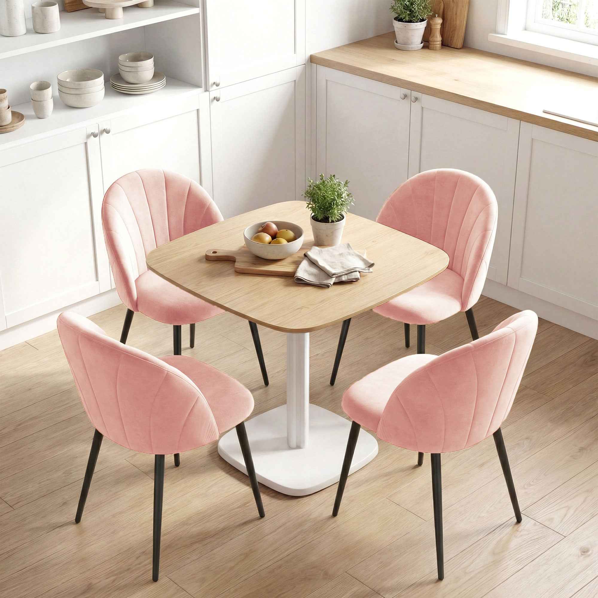 Set of 2 Velvet Shell-Back Dining Chairs, 52 x 55 x 79 cm, Pink