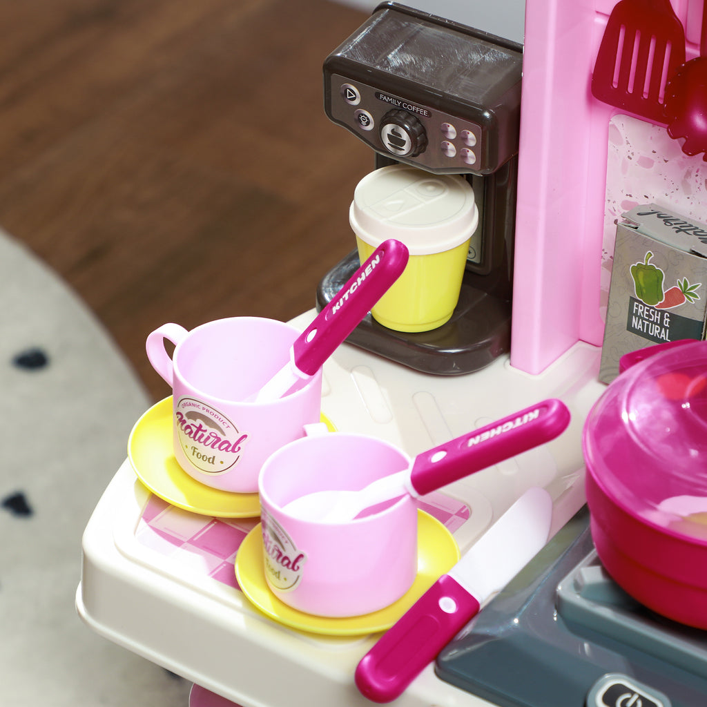 33-Piece Children's Toy Kitchen with Lights, Sounds and Faucet, Made of PP and ABS, 53x22x69 cm, Pink