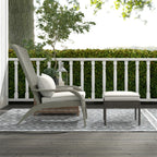 Garden Chair with Footrest and Padded Cushions, in Rattan and Steel, 64x82x89 cm, Grey and Cream