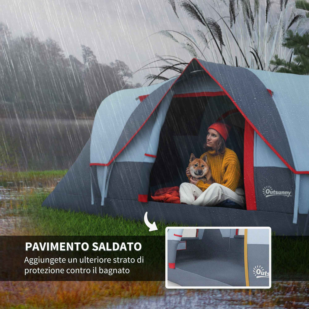 Outsunny 6-Person Water-Repellent Camping Tent with UV Protection, Fiberglass Poles, 4.55 x 2.2 x 1.8 m, Grey