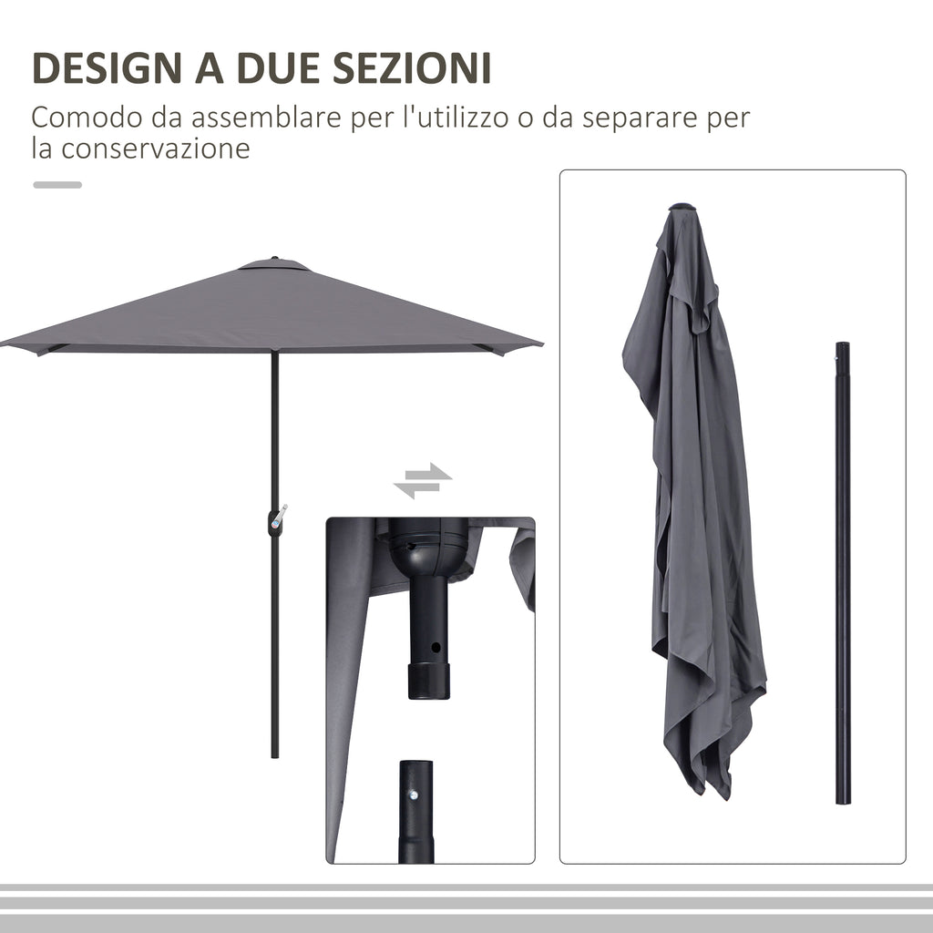 Space-saving Mezzaluna Wall Parasol with Crank Opening, Grey - Borgè