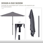Space-saving Mezzaluna Wall Parasol with Crank Opening, Grey - Borgè