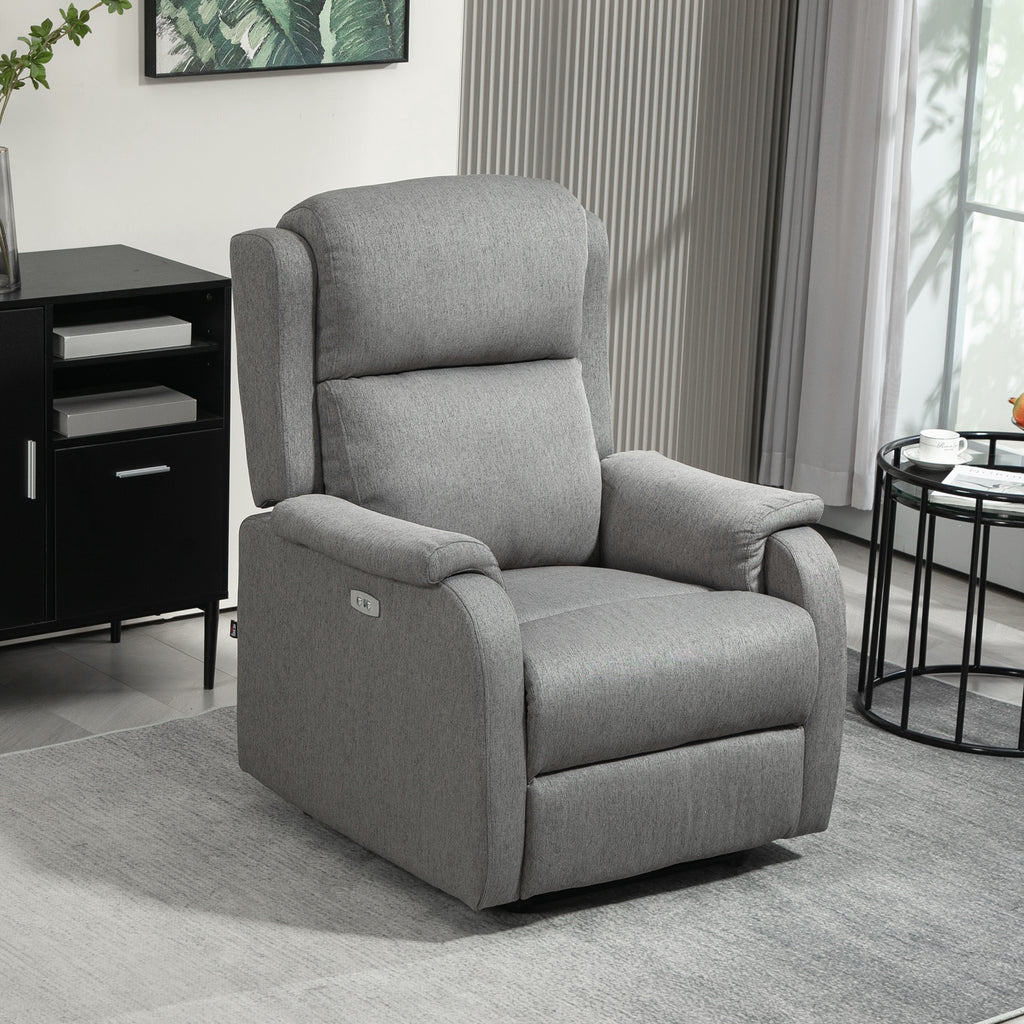 Reclining Chair with Footrest, in Linen Effect Fabric, Wood and Metal, 77x91x106 cm, Dark Grey