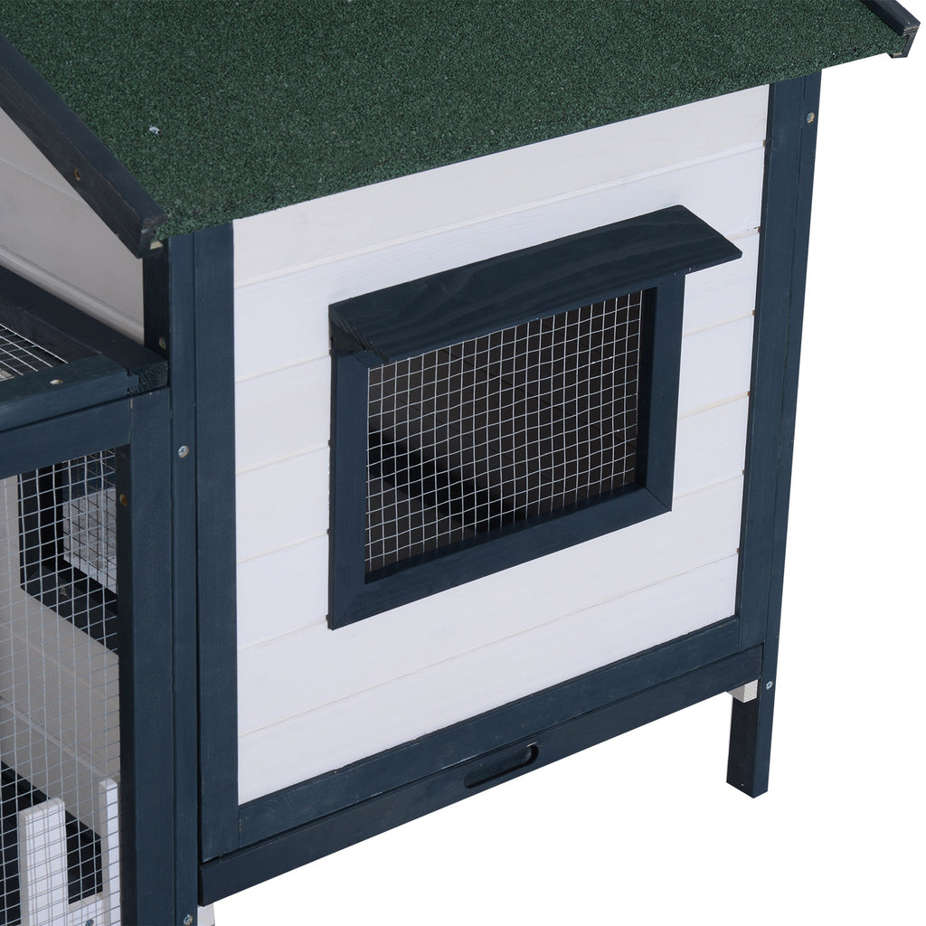 Outdoor Rabbit Hutch in Fir Wood with House and Exercise Area, 151x78x84.5 cm, Green and White