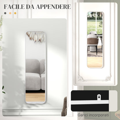 Vertical Wall or Floor Mirror with Rounded Edges, in MDF and Glass, 120x35 cm, White