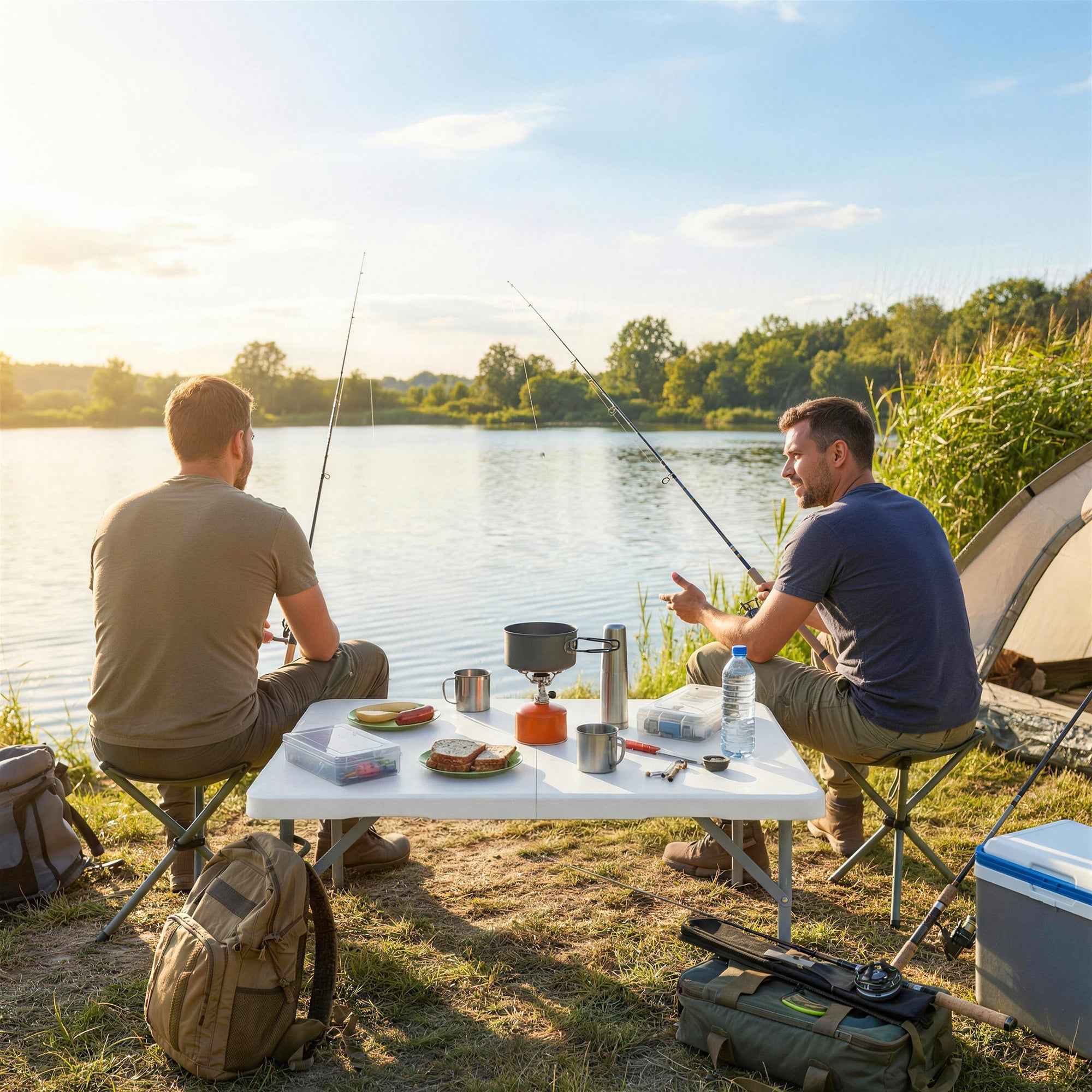 Outsunny Folding Square Camping Table in Metal and HDPE, 86x86x74 cm, White