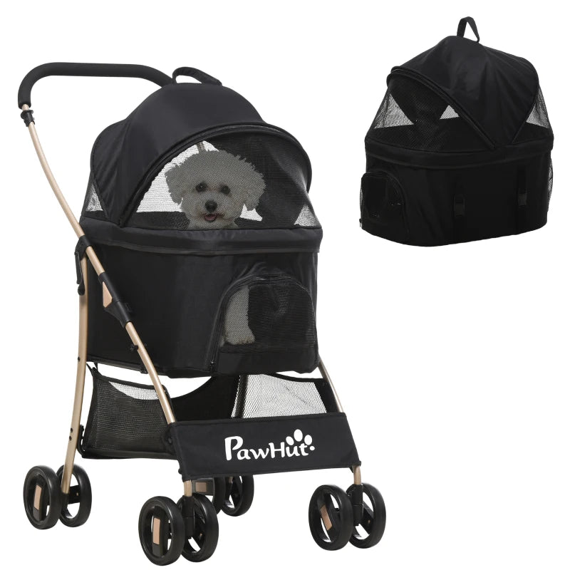 Foldable Dog Stroller with Removable Carrier and Canopy, 82x49. 5x98cm, Black - Borge' Group Limited