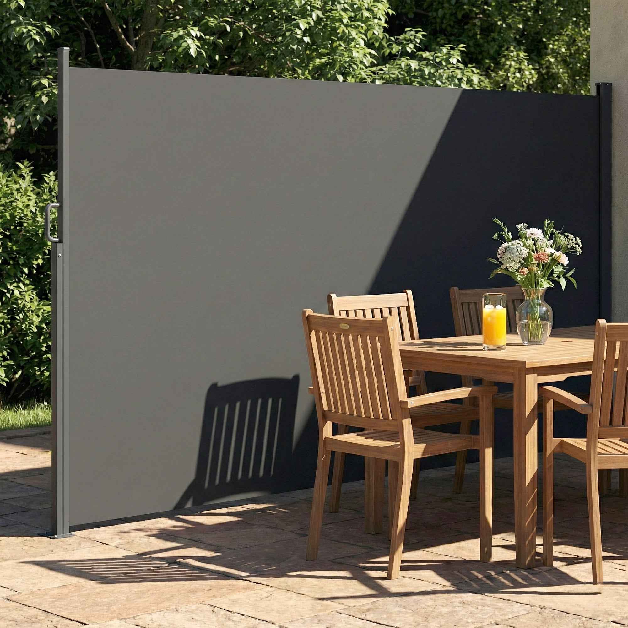 Outsunny Retractable Side Awning Waterproof and UV 50+, in Aluminum, Steel and Polyester, 420x185 cm, Dark Grey