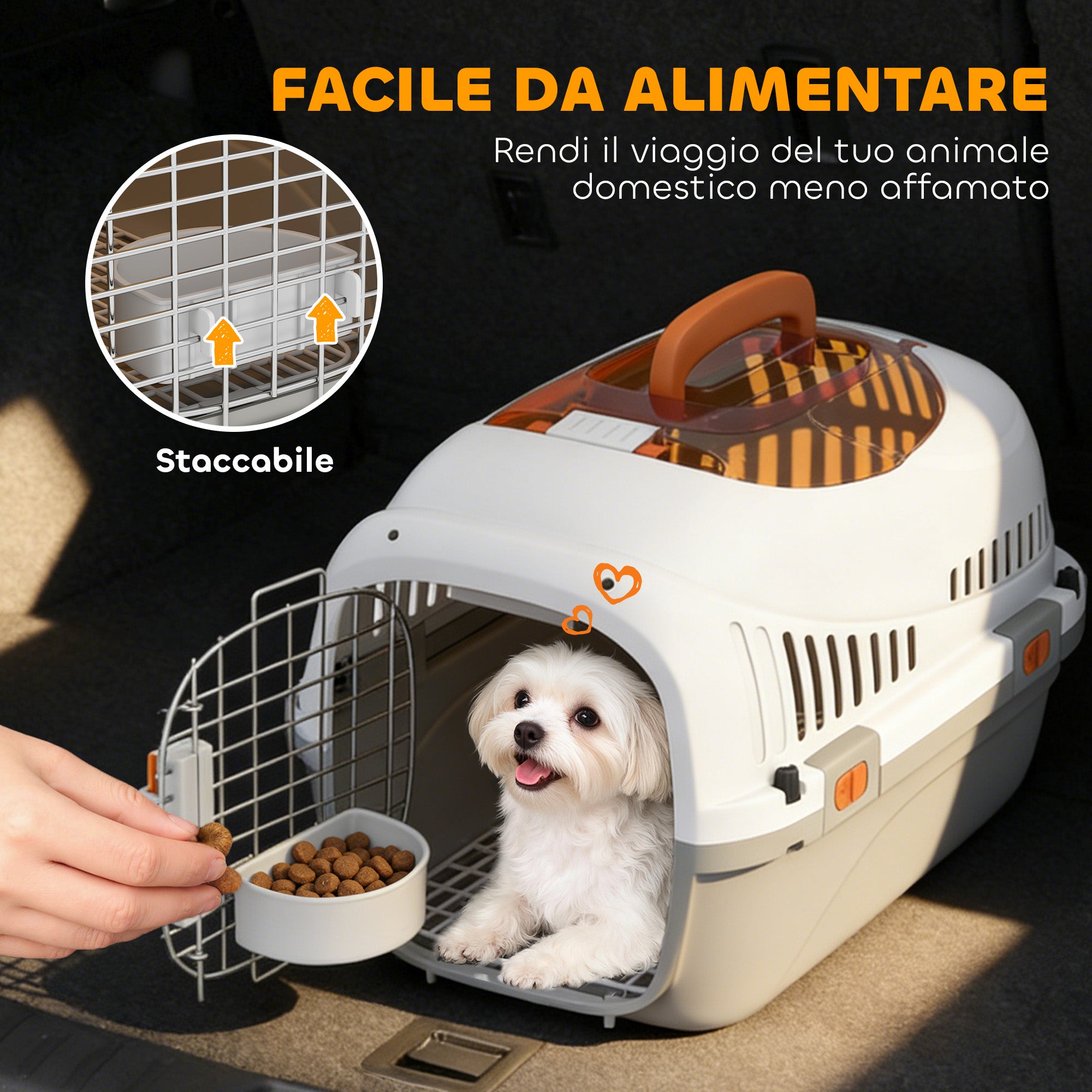 PawHut Pet Carrier for Cats and Small Dogs up to 4 kg in Plastic with Top Window, 49x32x31 cm, Grey