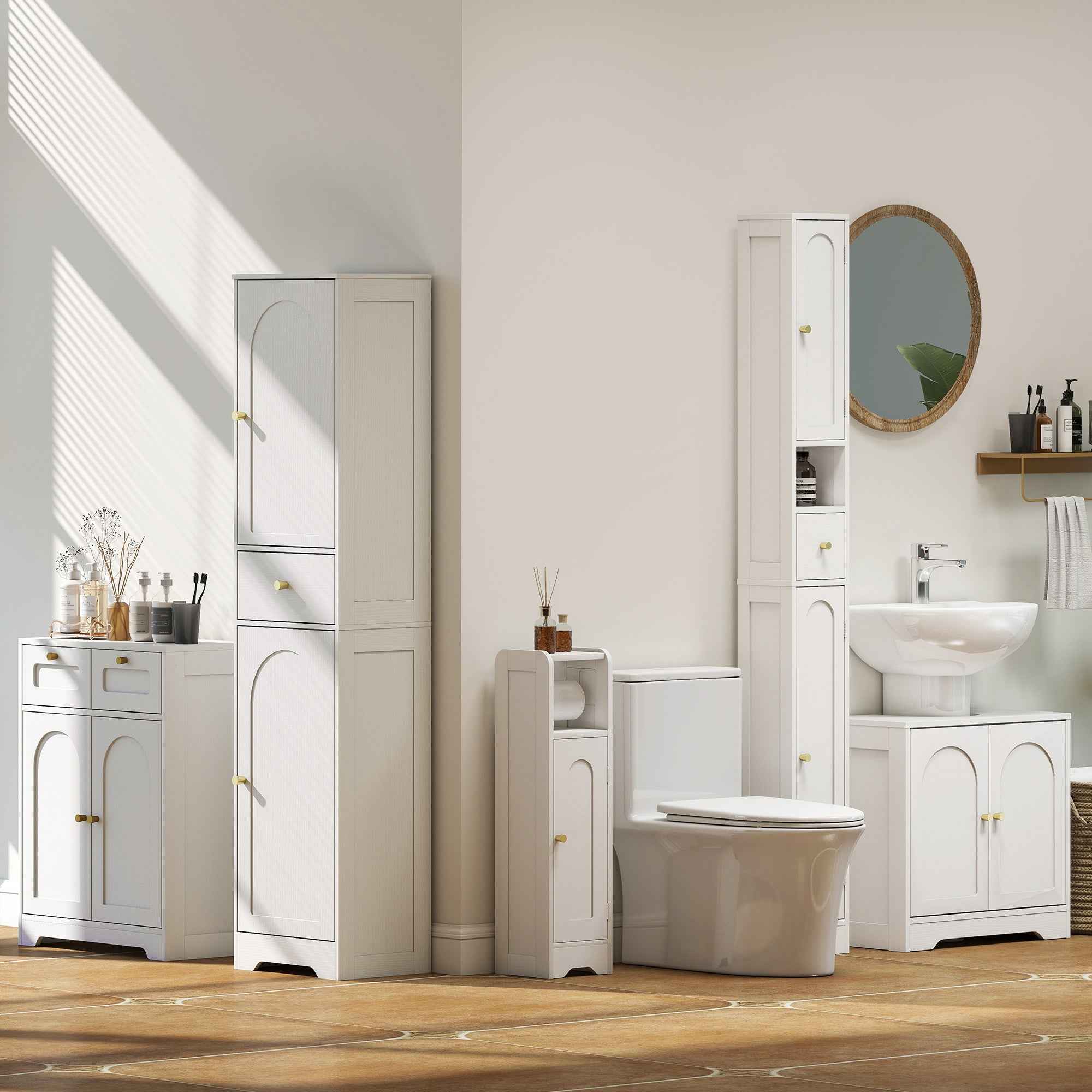 HOMCOM Wooden Toilet Paper Holder Cabinet with Adjustable Internal Shelf, 21x20x79 cm, White