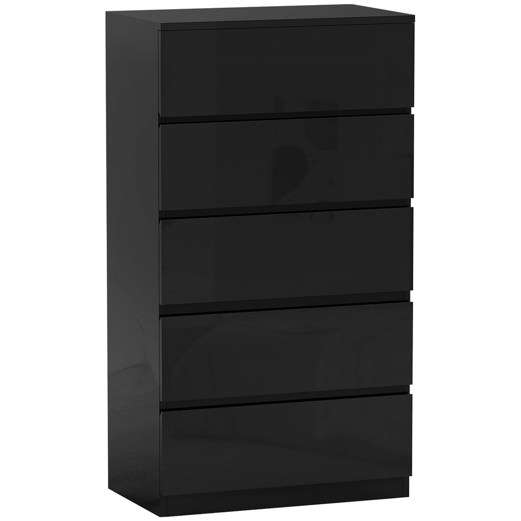 HOMCOM 5-Drawer Wooden Chest of Drawers, Modern and Multipurpose Bedroom Dresser, 55x34x100 cm, Black
