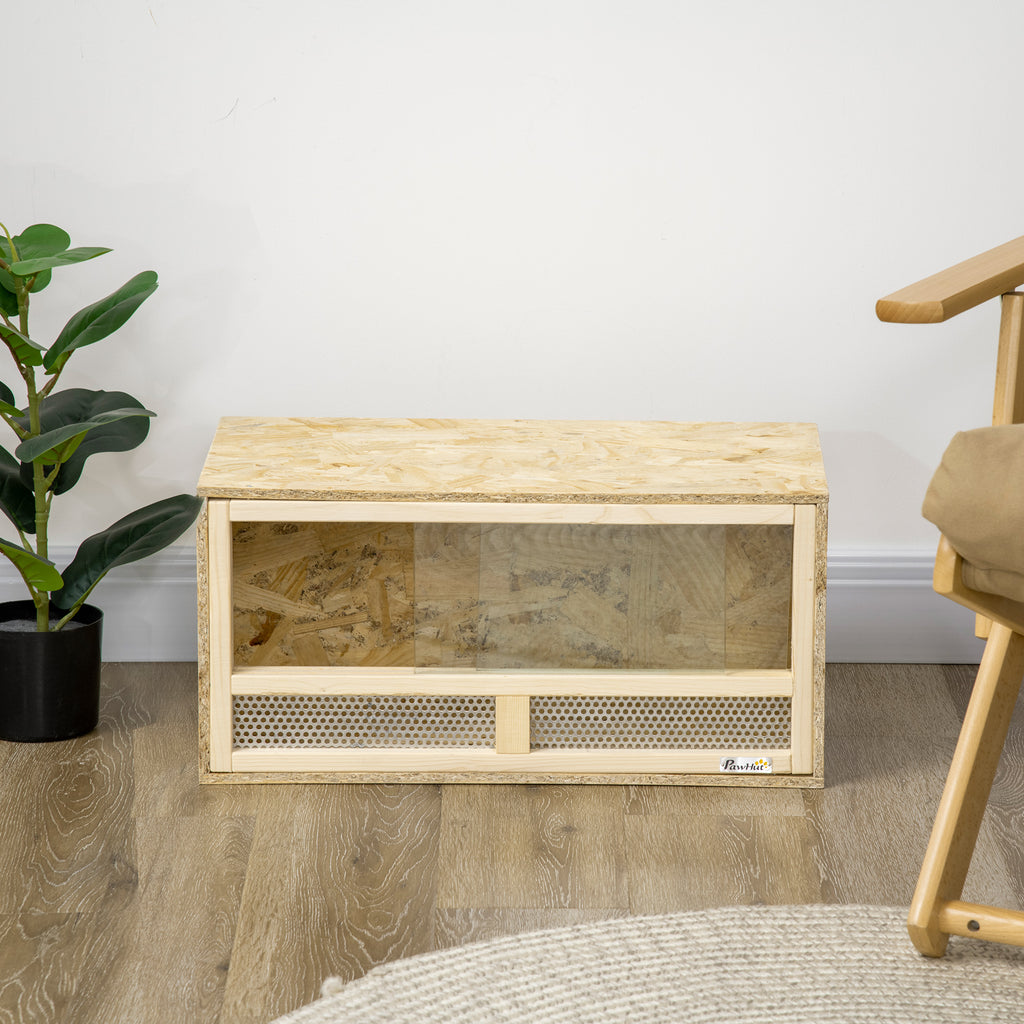 Wooden Reptile Terrarium with Sliding Glass Doors and Mesh Panels, 60x29.5x29.5cm