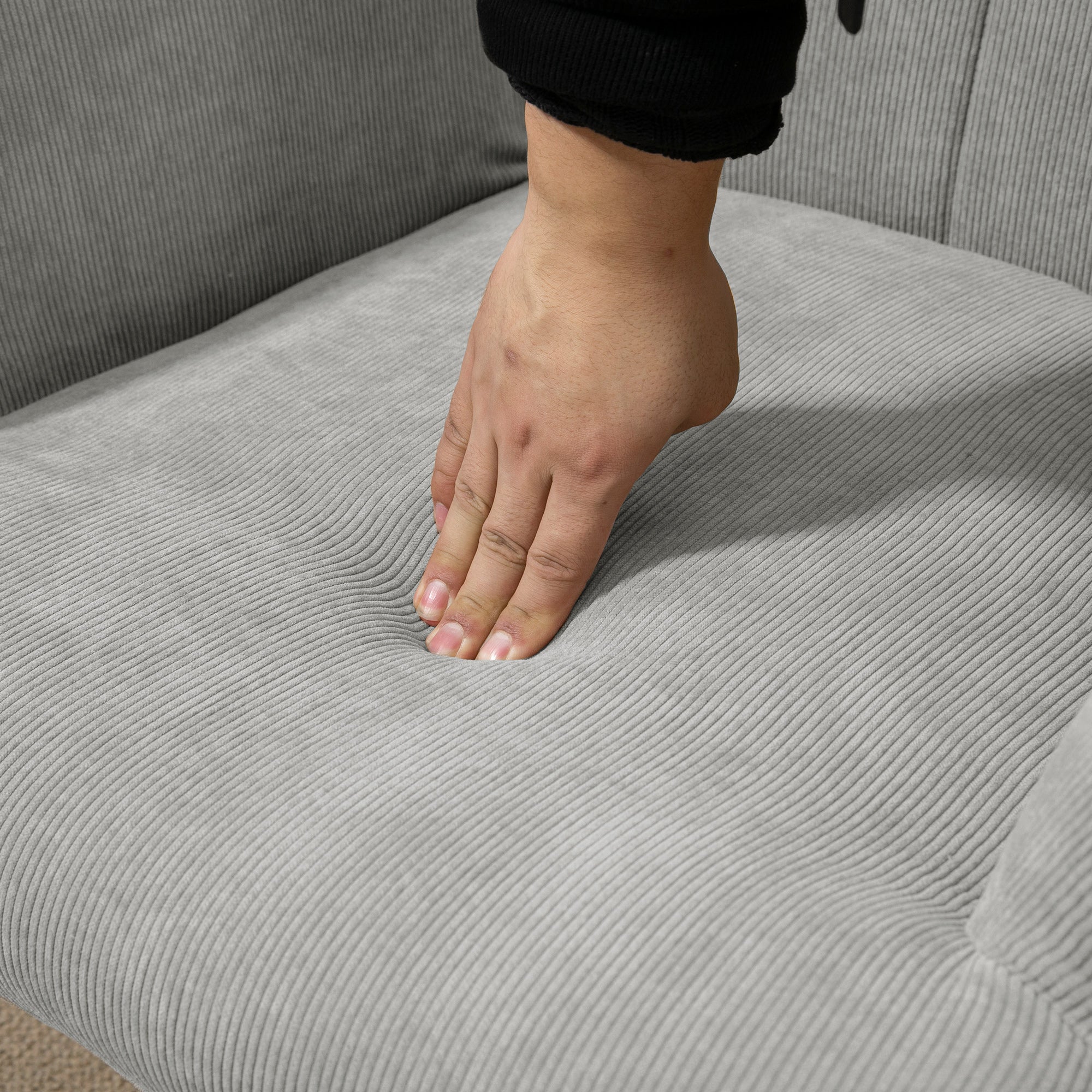 Relaxing Chair with Footstool in Corduroy with High Back and Armrests, Grey